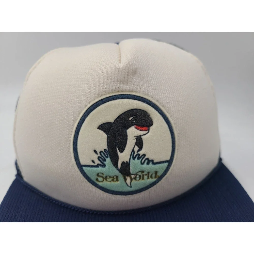 Vintage Child Sea‎ World Whale Mesh Trucker Snapback Hat Cap Boy Girl White Blue